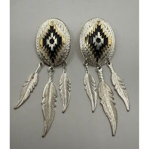 Montana Silversmiths Aztec Concho Feather Dangle Earrings Silver Gold Tone